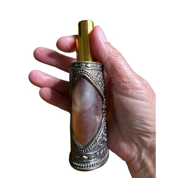 Vintage Ornate Perfume Bottle - Amber Glass & Metalwork Unknown Scent - Picture 4 of 7